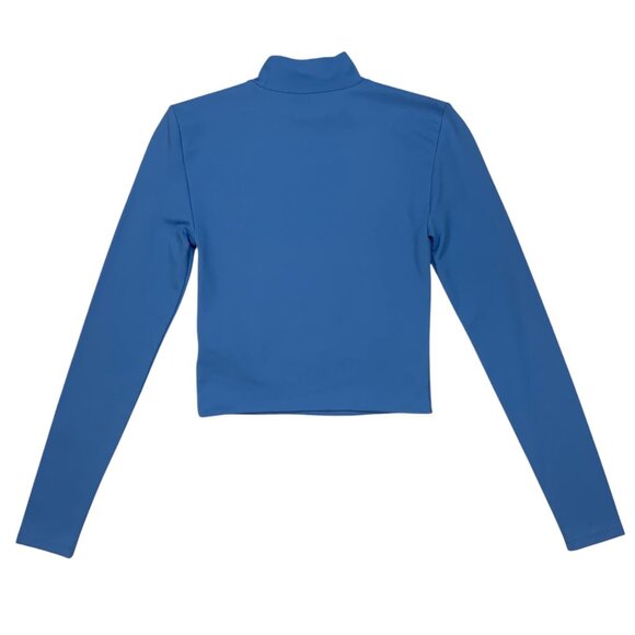 Aritzia Babaton Contour Mockneck Long sleeve Shirt XS Blue Crop Top Fall Fashion - Picture 11 of 12